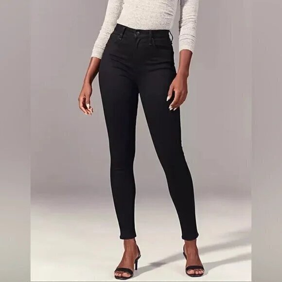 Abercrombie & Fitch Curve Love The Super Skinny High Rise Black Jeans-Size 24/00 - Picture 1 of 12